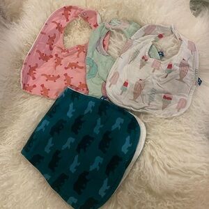 Kickee pants 3 bibs and 1 burp cloth